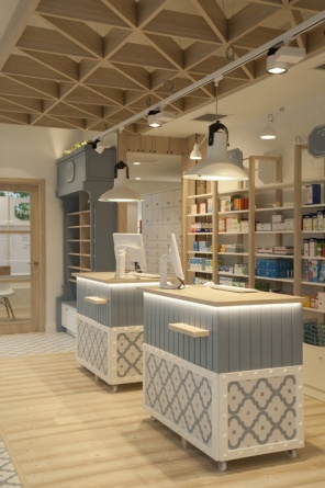 Sube Interiorismo Bilbao diseño interior de farmacia Zarautz Gipuzkoa